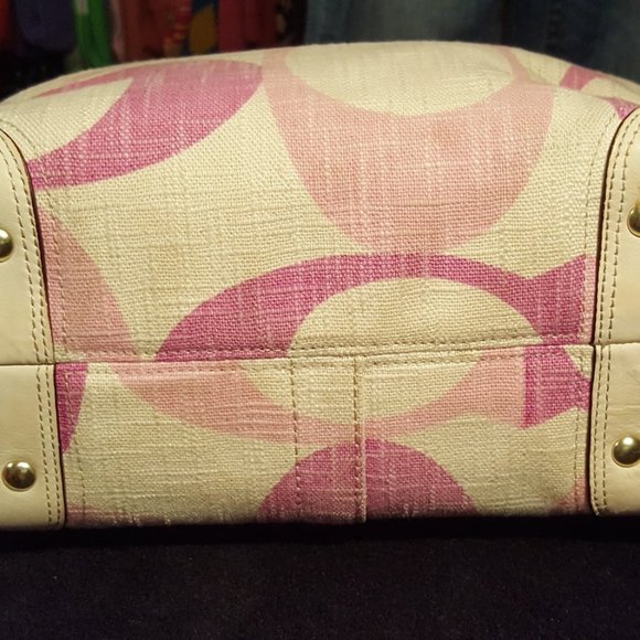 COACH Carly ♡ Gold Canvas|Leather Pinks|Cream Tonal "C" Medium Hobo Shoulder Bag - Picture 14 of 16